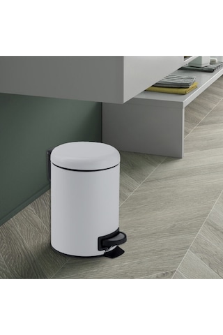 Çöp Kovası, Pedallı, Soft, 5lt - Mat Beyaz Mat Siyah