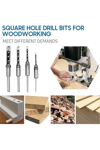 Yaozixia Adet Kare Delik Matkap Ucu Ahşap İşleme Delik Testeresi Kesme Keski Çelik Matkap Ucu Seti 1/4 İnç, 5/16 İnç, 3/8 İnç, 1/2 İnç Ahşap İçin