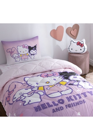 Taç Lisanslı Hello Kitty & Friends Tek Kişilik Pamuk Yorgan Seti 000000001000051513 Çok Renkli