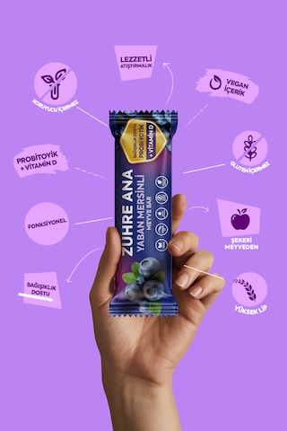 Probiyotik Ve Vitamin D İçeren Meyve Bar, Şeker İlavesiz Yaban Mersinli 35 Gr X 12 Adet