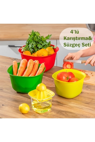 Porsima ORG-174 4 lü Hazırlık Seti Süzgeç Karıştırma Kabı Limon