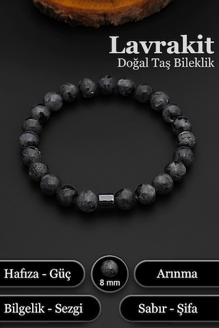 Erkek Doğal Taş Bileklik Lavrakit Bileklik Kadın 8 Mm Bt039 Gri