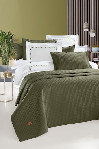 Elegante %100 Pamuk Saten Yatak Örtüsü Seti Haki Bej