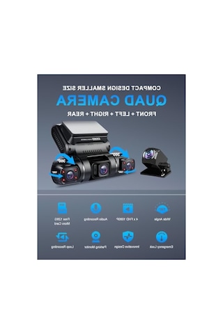 4 Kanallı Fhd 1080p Dash Cam, Ön Ve Arka Kamera