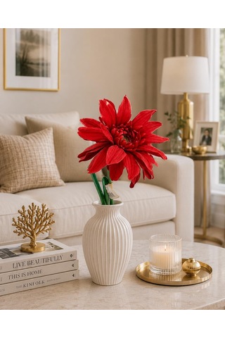 Kırmızı Gerbera Yapay Çiçek, 63 Cm, Tek Dal, Dekoratif Süsleme, İpek Kumaş Diğer
