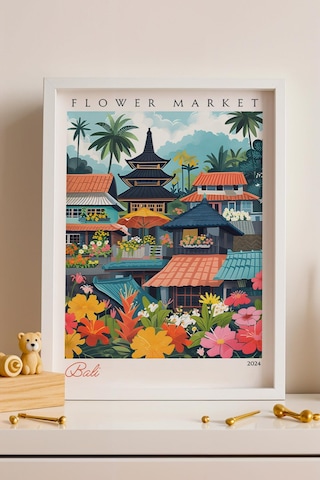 Bali Endonezya Çerçeveli Tablo Seyahat Severlere Salon Ve Ofis İçin Estetik Duvar Dekoru Travel Flower Market