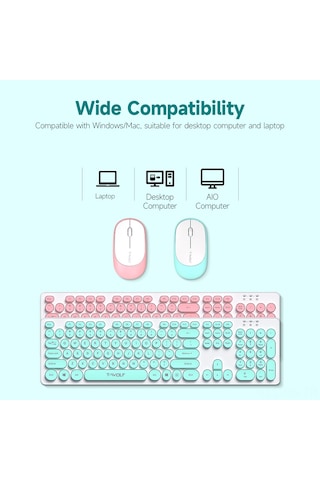 Reedark T-wolf Tf770 Kablosuz Klavye-fare Seti, 2.4g, Gümüş Renkli Yuvarlak Tuşlar, Sessiz, Düşük Profilli, Geniş Uyumlu Pil Dahil Değil Diğer