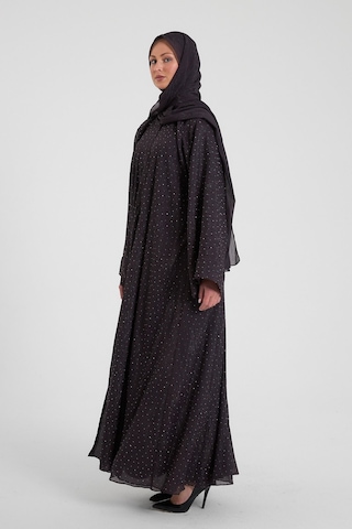 Şakika Shine Taşlı Abaya Ferace & Şal - Standart Beden & Farklı Boy Mürdüm
