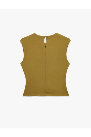Koton Modal Kumaş Slim Fit Drape Detaylı Bisiklet Yaka Kolsuz Fitilli Bluz Yeşil 6sak10161ek
