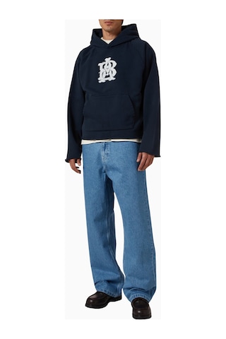 About Blank Monogram Cut Off Hoodie Premium Kesik Form Erkek Hoodie Lacivert