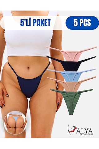 Alya Underwear Kadın Ipli Tanga Külotlar - 5 Li Paket Sarı, Mor, Mint, Somon,mavi 1301p P14