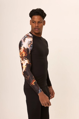 Hnc Sport Duman Erkek Uzun Kol Tek Kol Dijital Baskılı Compression Fitness Gym Spor Body Tshirt Siyah