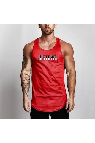 Kırmızı Muscleguys Yaz Erkek Kolsuz Fitness Yeleği Antrenman Koşu Sporları Rahat Nefes Alabilen Atlet Üstleri