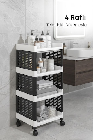 Grimorlife 4 Raflı Banyo Düzenleyici Mutfak Rafı Banyo Dolabı Çok Amaçlı Plastik Mutfak Düzenleyici-siyah Gri
