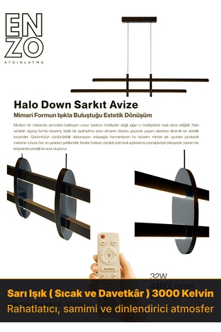 Halo Füme Lineer Led Sarkıt Avize Kumandalı Dim Edilebilir - Aşağı Işık Beyaz Işık