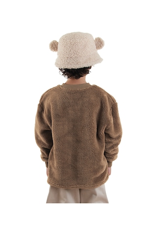 Denokids Kaplan Oversize Erkek Çocuk Peluş Sweatshirt - Kahverengi