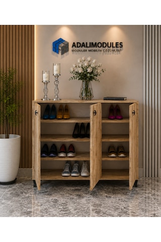 Ada Atlantik Çam 3 Kapaklı 3 Raflı Ayakkabılık Çok Amaçlı Dolap Ve Portmanto Ayakkabı Dolabı