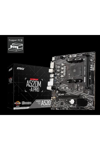 Msı A520m-a Pro Ddr4 4600mhz 1xhdmı 1xdvı 1xm.2 Usb 3.2 Matx Am4 Amd Am4 5000/4000 /3000 Serisi İle