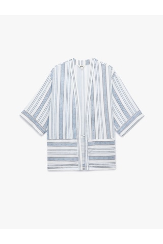 Koton 3/4 Geniş Kol Oversize Kimono Ceket Mavi Çizgili 5sak50012pw Mavi Çizgili Mavi