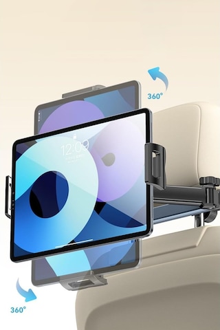 C294 360 Derece Ayarlanabilir Klipsli Koltuk Arkası Telefon Tablet Tutucu - Siyah