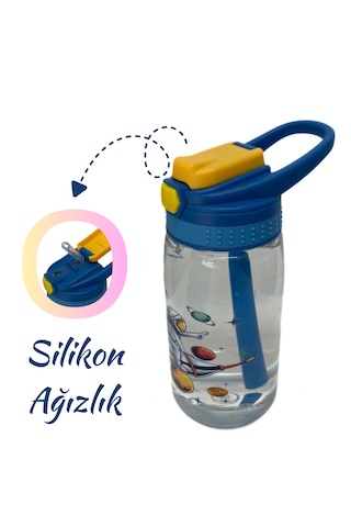 480 Ml Baskılı Çocuk Matarası Kilitli Kapak Ve Taşıma Kulpu Lacivert