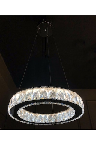 Modern Krom Sarkıt Kristal Taşlı Power Led Kumandalı 3 Renk Avize