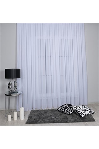 Mikro İpek Vual Pilesiz Düz Tül Perde Kar Beyaz - Kar Beyaz