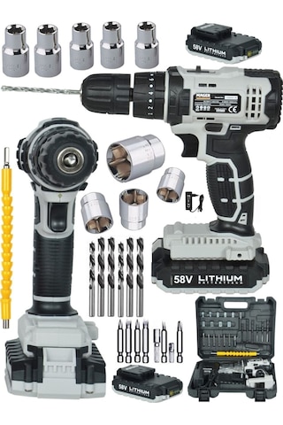 Mager 58 Watt Darbeli Germany Thechnology Çift Akülü 24 Parça Set  Şarjlı Vidalama Matkap