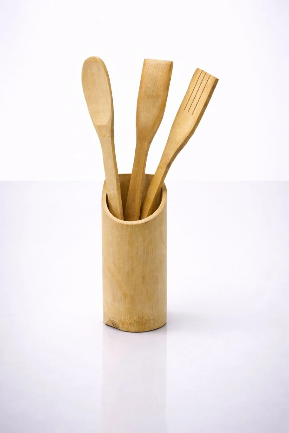 Tezgah Masa Üstü Bambu Kaşıklık Organizer Çok Amaçlı Düzenleyici 6 16cm Kaşık Hediyeli Sarı