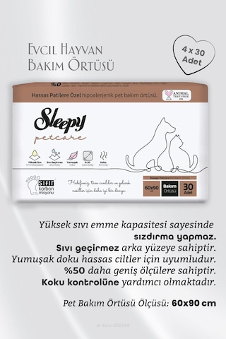 Sleepy 4 Al 3 Öde Evcil Hayvan Bakım Örtüsü 120 Yaprak + Kulak Çubuğu