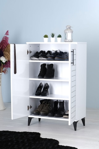 Luna 2 Kapaklı 4 Bölmeli Modern Ayakkabılık - Beyaz 70x108x35 C