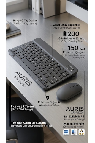 Ars-wkc20 Kablosuz Bluetooth Klavye Ve Fare Seti - Lisinya