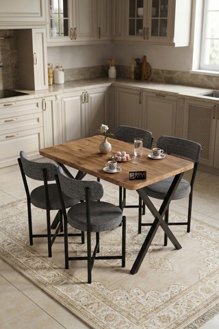Mutfak Masası 4 Sandalyeli Set 110x70 Cm Modern Bahçe Cafe Masa Takımı 4 Kişilik Tedy 9880 Gri Antrasit