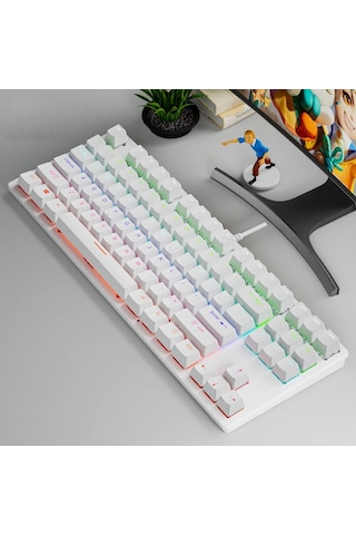Leaven K550 Kablolu Türkçe Klavye Led Rgb 87 Tuşlu Switch Renk Seçeneği Gökkuşağı Renler Mekanik Oyuncu Işıkl Diğer