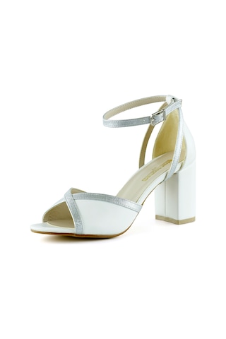 Erkan Saçmacı Charlotte Beyaz Gümüş Çapraz Bantlı Kalın Topuklu Zarif Gelinlik Ayakkabı