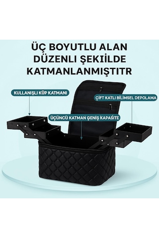 Croc Kc03 Profesyonel Siyah Katlı Makyaj Çantası Büyük Kapasiteli Makyaj, Lifting, Protez Tırnak Çantası