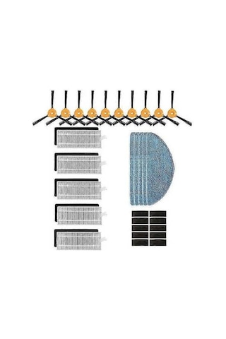 Besthome1 Ecovacs Deebot 600/601/605/710/n79/n79s İçin 5 Hepa Filtre + 5 Sünger + 5 Mop Bezi + 10 Yan Fırça + 10 Kanca Seti Ev