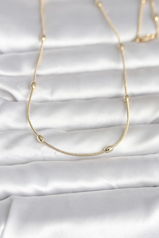 Cm 14k Gold Renk Yılan Zincirli Damla Topçuk Model 60 Cm Kadın Kolye - Lisinya altın