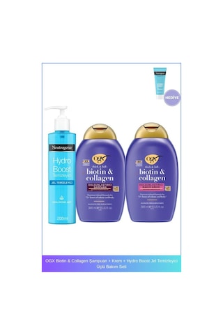 Ogx Biotin & Collagen Şampuan + Krem + Hydro Boost Jel Temizleyici Üçlü Bakım Seti Ogx Biotin & Collagen Şampuan + Krem + Hydro Boost Jel Temizleyici Üçlü Bakım Seti