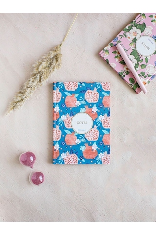 Çiçekli Bez Ciltli Defter / Çizgili Nar Desenli