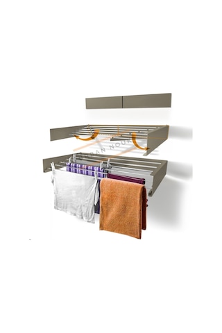 Kurutmalık Çamaşır Askısı - Duvara Monte Çamaşırlık - Patentli Tasarım Cappuccino-100cm Cappuccino