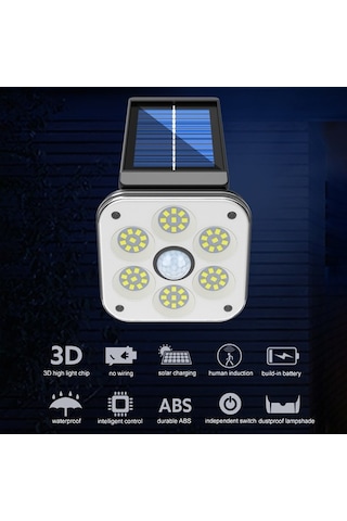 Novahub Güneş Enerjili Döner Bahçe Duvar Lambası, 3 Işık Modu, Ip65 Su Geçirmez, 54 Smd Siyah, Sensörlü Led Aydınlatma Siyah