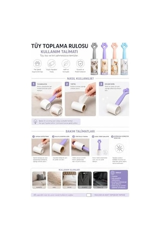 4 Lü Set Tüy Toplama Rulosu, 60 Yapraklı Güçlü Yapışkan Sticky Roller, Pati Tasarımlı Sap, Kedi Köpek Tüyü Temizleyici, Kıyafet Koltuk Halı Ve Araç İçi İçin 20 Cm