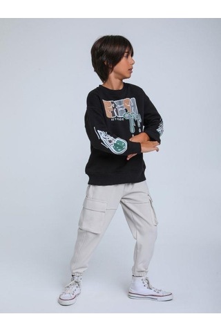 Jack Lions Erkek Çocuk Fresh Dokulu İnce Şardonlu 3 İplik Sweatshirt-14257 Siyah