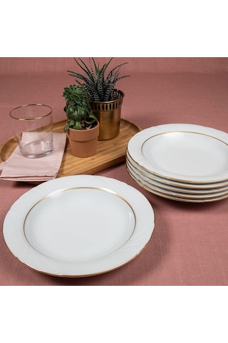 Güral Porselen Soprano 23 Cm Çukur Yemek Tabağı 6 Adet Çift Altın Yaldız Genel