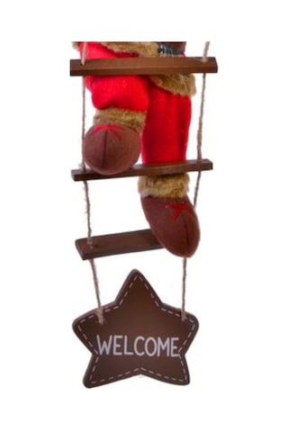 Yılbaşı Süsü Ahşap Merdivenli Noel Baba Figür Büyük Boy 40 Cm - Merdiven İle 78 Cm