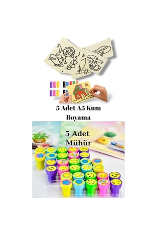 Nostaljik Oyuncak Mühür Istampa 5 Adet + Kum Boyama Seti 5 Adet A5 Boyutunda 20x13,5 Cm