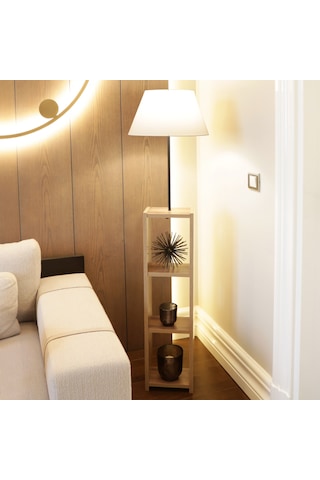 Homing AYD-3152 Dekoratif Raflı Konik Kumaş Lambader Krem