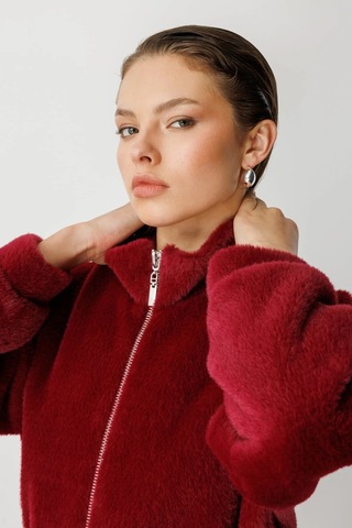 Ekol Kadın Fermuarlı Bordo Peluş Manto 06103 Bordo