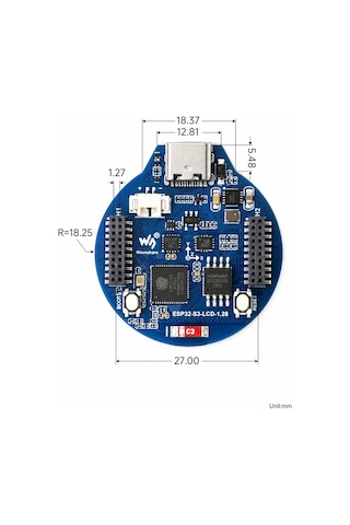 Esp32-s3 1.28" Ips Dokunmatik Lcd Geliştirme Kartı Wifi + Bluetooth 5 Ble Gc9a01 Usb Type-c